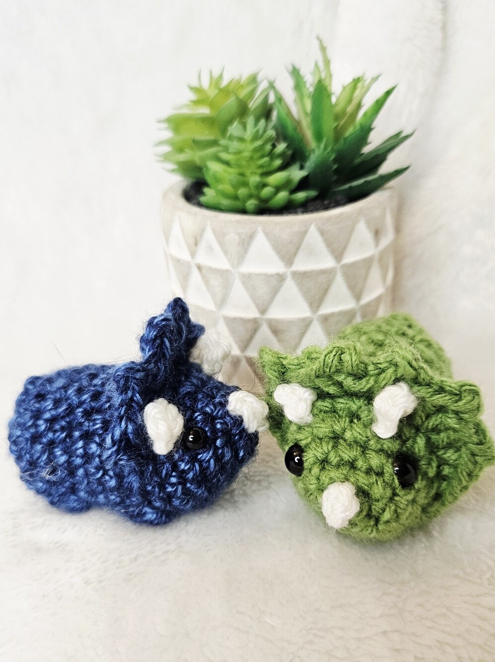 Mini Handmade Crochet Triceratops Plushie - Pocket Dino